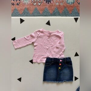 Old Navy|Baby girl,toddler Blue Denim Skirt multicolor buttons & stripe tee•2T